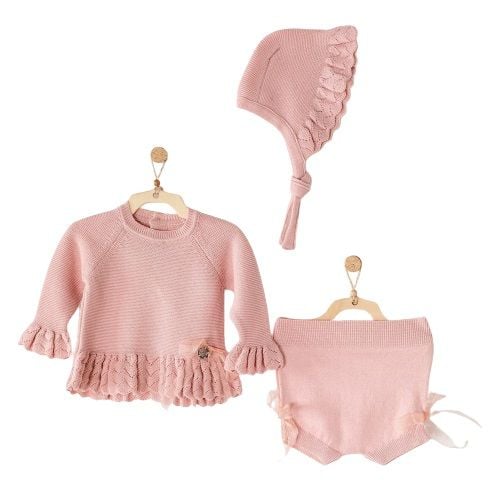 Andywawa Ac23200 Knitwear 3Lü Bebek Triko Takım Pink
