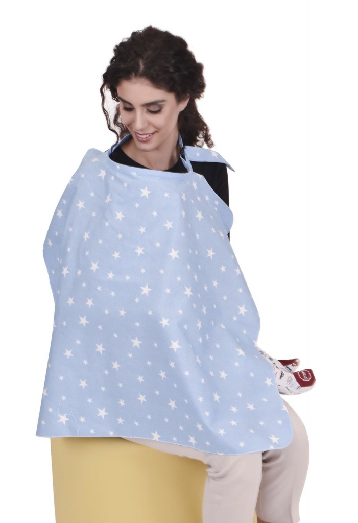 Sevi Bebe Tokalı Emzirme Örtüsü Art-6372 Mavi Yıldız