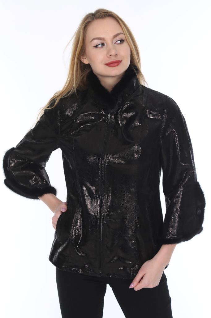 Hakiki Deri Siyah Yaka Kol Kürklü Kadın Ceket
