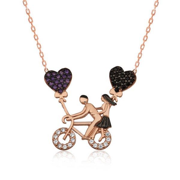 Gms Bisikletli Aşıklar Bayan Gümüş Kolye