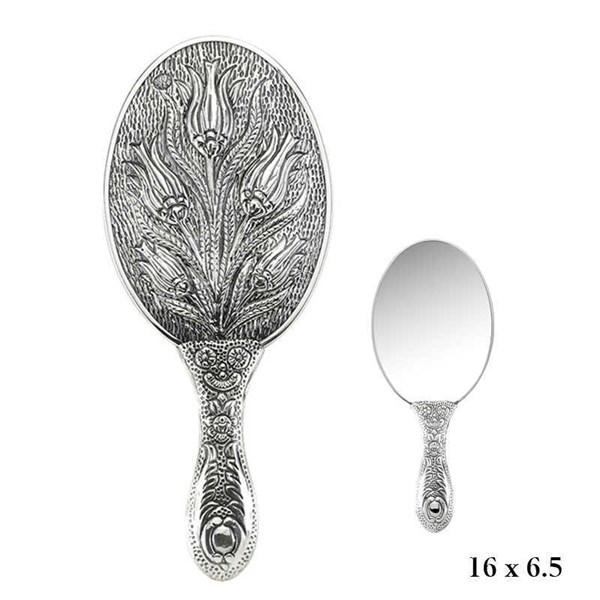 Gms Lale Motifli Gümüş El Aynası