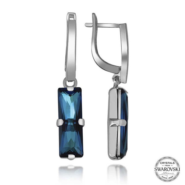 Gms Swarovski Crystal Taşlı Mavi Baget Sallantılı Kadın Gümüş Küpe