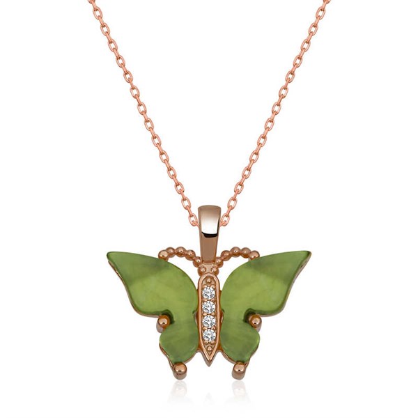Gms Yeşil Kaplangözü Taşlı Kelebek Kadın Gümüş Kolye