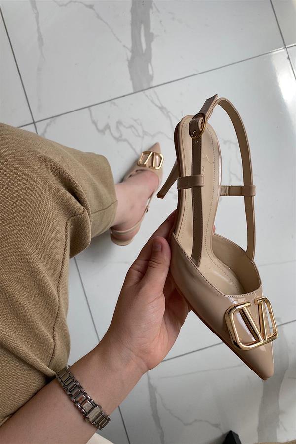 Markano Avent Bej Rugan Tokalı Kadın Topuklu Ayakkabı