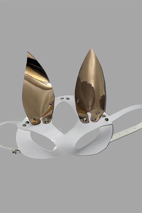 Markano Beyaz/Gold Tavşan Kulaklı Deri Sexi Maske 