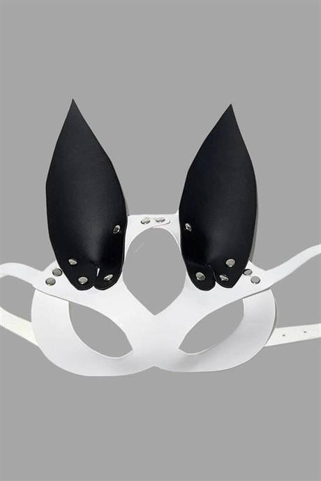 Markano Beyaz/Siyah Tavşan Kulaklı Deri Maske 