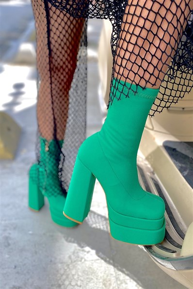 Markano Cara Yeşil Çi̇ft Platformlu Kadın Mat Streç Topuklu Bot