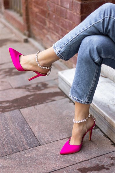 Markano Celina Fuşya Saten Taşlı Kadın Topuklu Ayakkabı