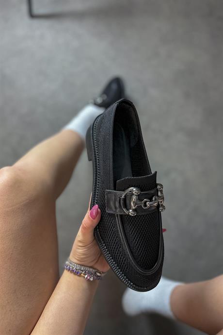 Markano Charles Sıyah Trıko Tokalı Kadın Loafer Ayakkabı