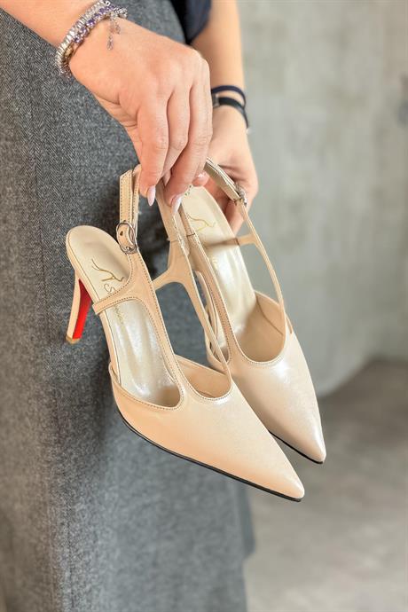 Markano Davina Bej Cilt Yan Dekolte Detaylı Kadın Topuklu Ayakkabı