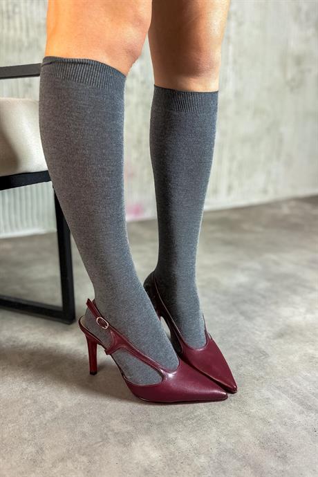 Markano Davina Bordo Cilt Yan Dekolte Detaylı Kadın Topuklu Ayakkabı