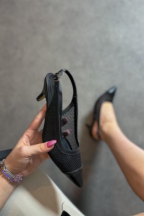 Markano Elva Sıyah File Detaylı Kadın Topuklu Ayakkabı Ayakkabı
