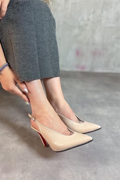 Markano Elvira Bej Cilt Şeffaf Dekolte Detaylı Kadın Topuklu Ayakkabı