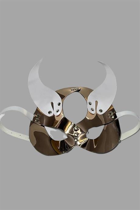 Markano Gold/Beyaz Şeytan Kulaklı Deri Sexi Maske 
