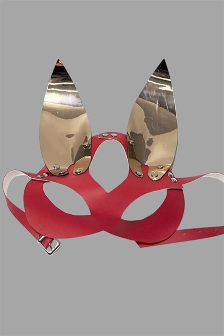 Markano Gold/Kırmızı Tavşan Kulaklı Deri Maske 