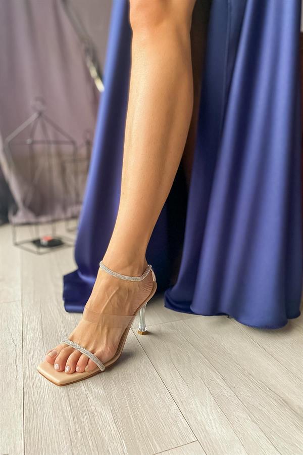Markano Joyce Bej Biyeli Taşlı Kadın Topuklu Ayakkabı