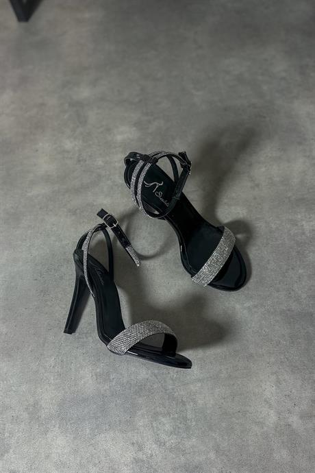 Markano Laini Siyah Biyeli Taşlı Kadın Topuklu Ayakkabı