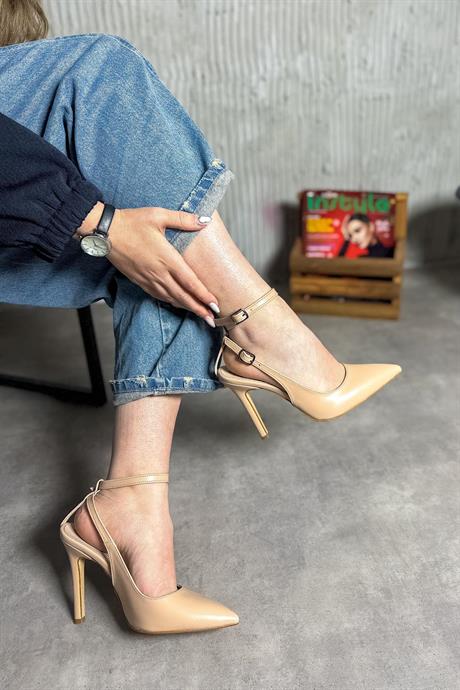 Markano Layla Bej Cilt Biyeli Kadın Topuklu Ayakkabı
