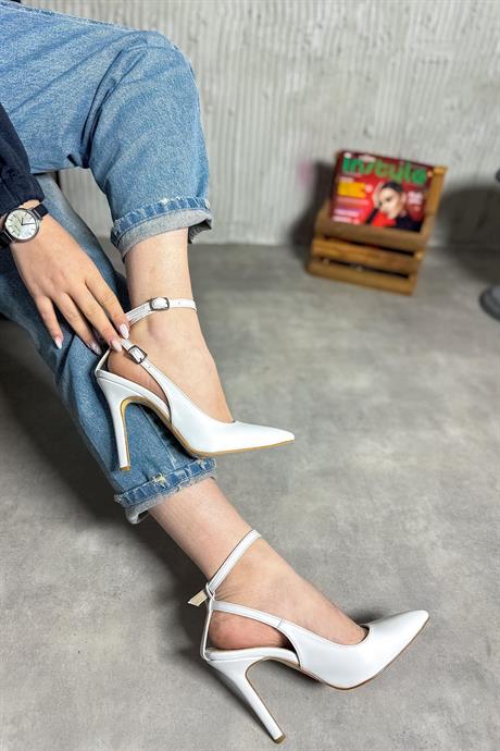 Markano Layla Beyaz Cilt Biyeli Kadın Topuklu Ayakkabı