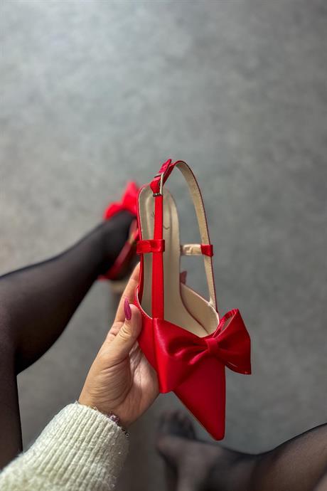 Markano Magenta Kırmızı Fiyonklu Kadın Topuklu Ayakkabı