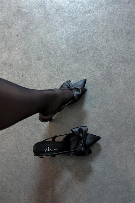 Markano Magenta Sıyah Fiyonklu Kadın Topuklu Ayakkabı