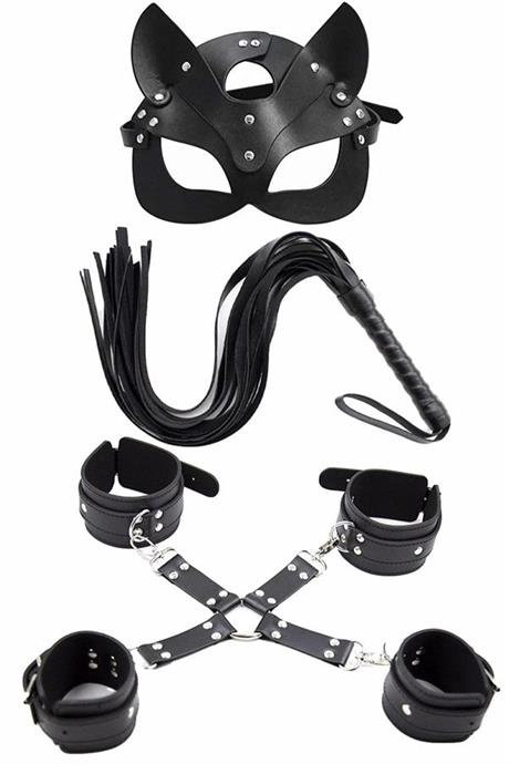 Markano Maske Kırbaç Bileklik Ten Oluşan 5 Li Harness Deri Set