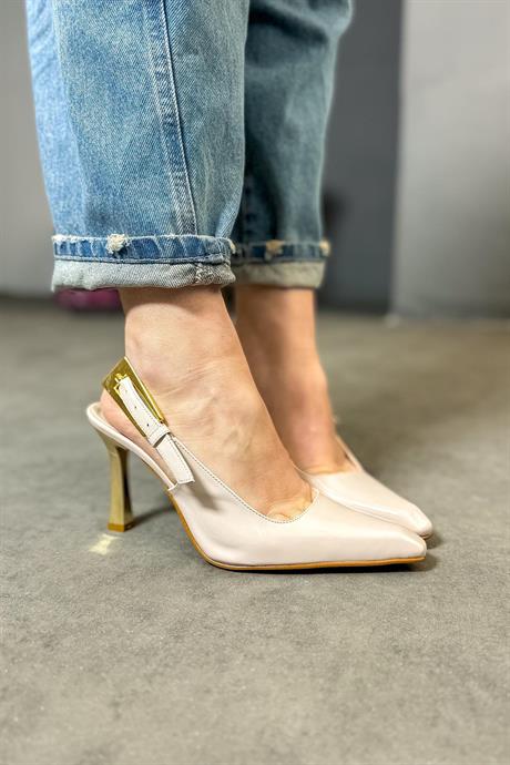 Markano Merica Bej Rugan Gold Toka Detaylı Kadın Topuklu Ayakkabı