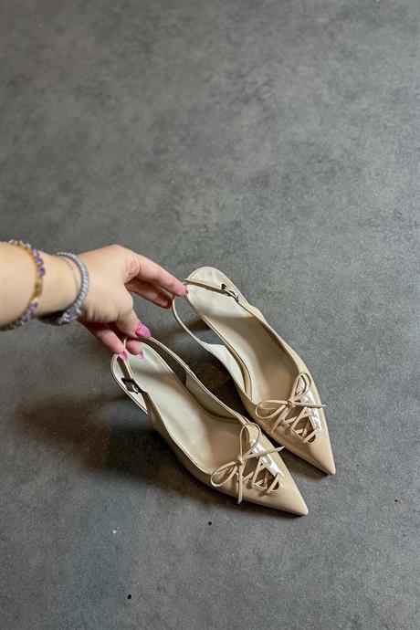 Markano Mıssa Bej Rugan Fıyonk Detaylı Kadın Topuklu Ayakkabı