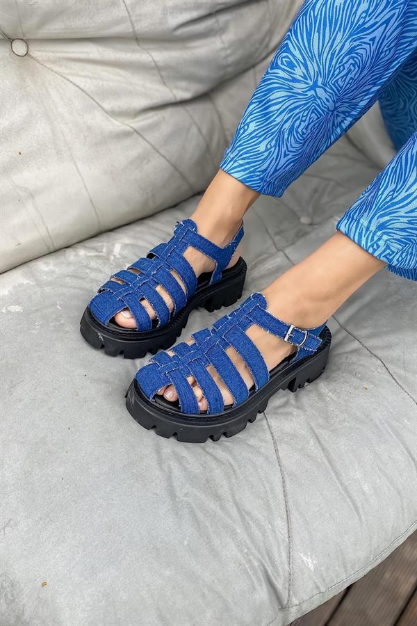 Markano Oven Koyu Kot Rengi Kafesli Kadın Sandalet