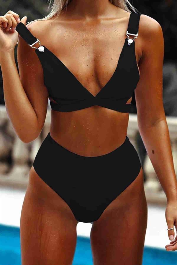 Markano  Özel Tasarım Yüksek Bel Bikini Takım Siyah