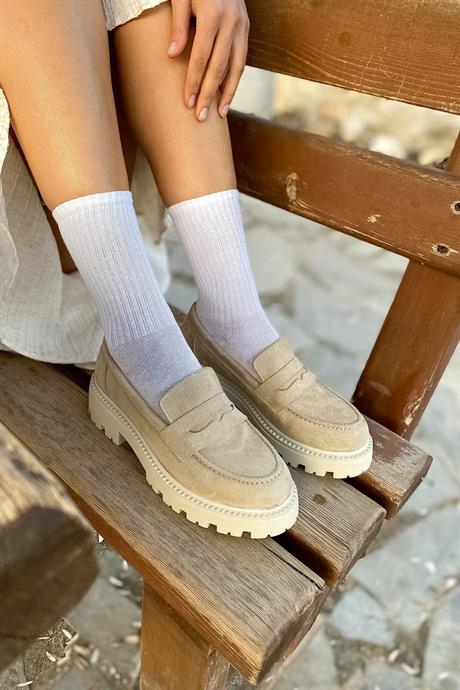 Markano Raise Bej Süet Kadın Loafer Ayakkabı