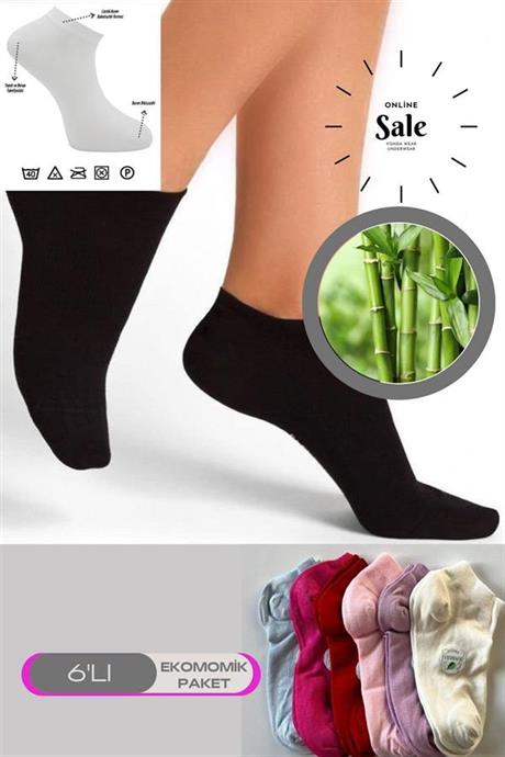 Markano Renkli 6'Lı Bambu Yumuşak Topuk Burun Dikişsiz Patik Kadın Çorap