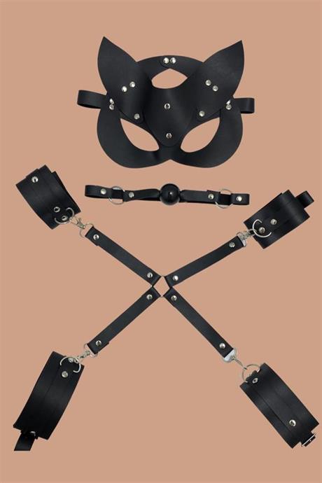 Markano Siyah Maske,El Bacak Ve Bağlama 5 Li Deri Set 