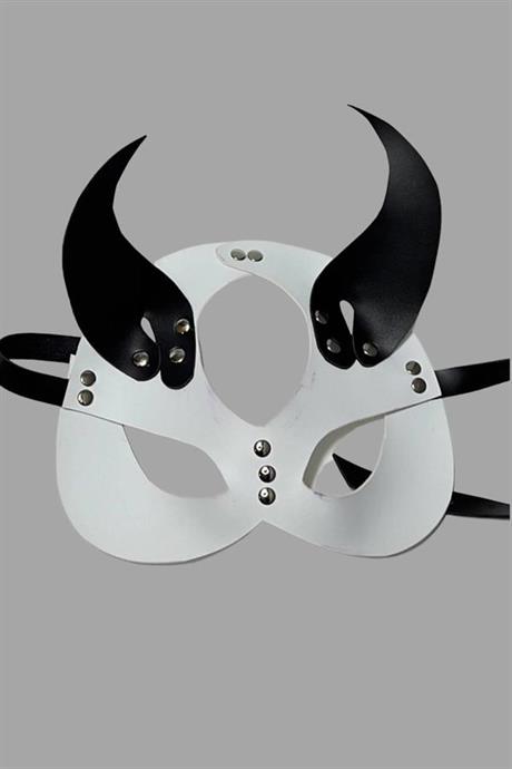 Markano Siyah/Beyaz Şeytan Kulak Deri Sexi Maske 