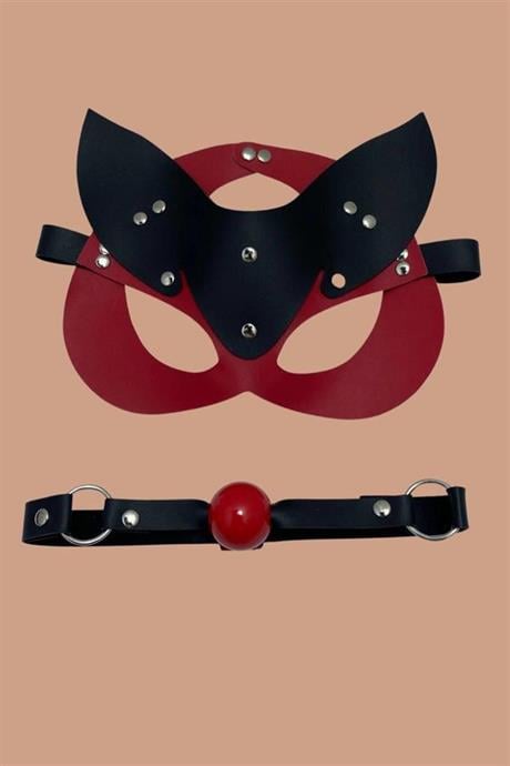 Markano Siyah/Kırmızı Maske Ve Ağız Topu Tasma Deri Sexi Set 