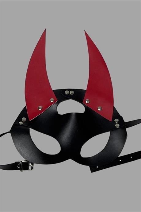 Markano Siyah/Kırmızı Sivri Uclu Şeytan Deri Maske 