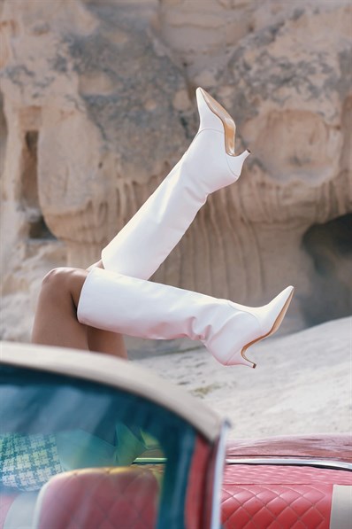 Markano Twisty Beyaz Kadın Topuklu Çizme