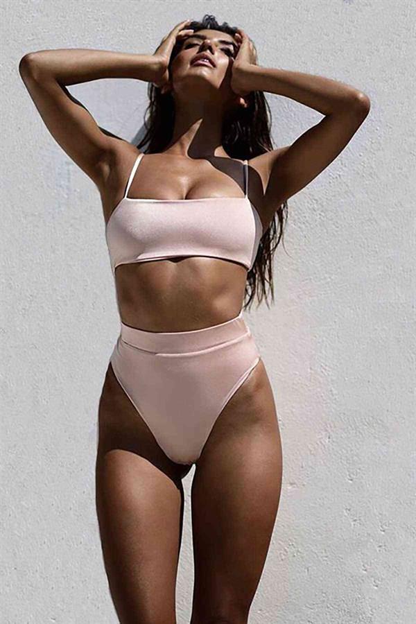 Markano  V Kesim Yüksek Bel Bikini Takım Pembe