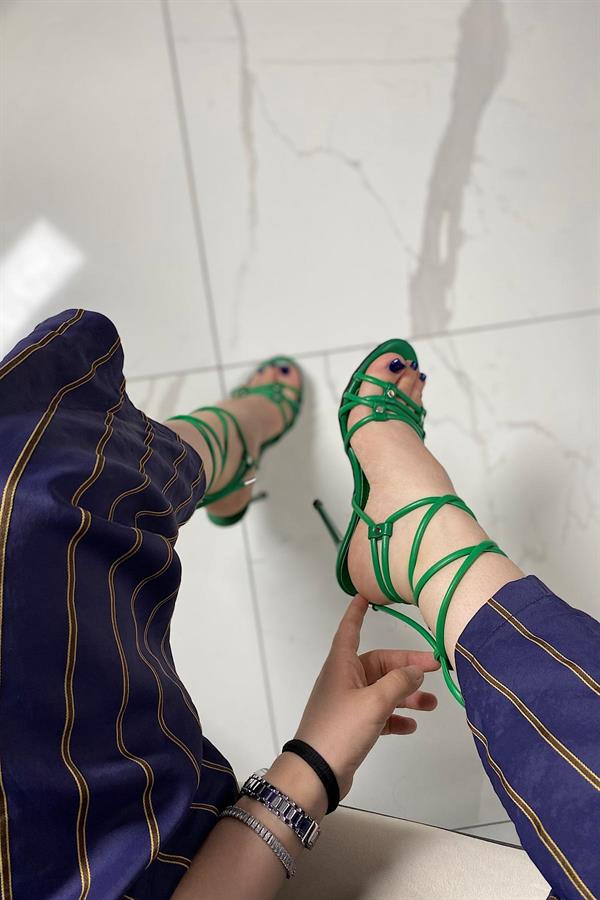 Markano Year Yeşil Bağlamalı Kadın Topuklu Ayakkabı