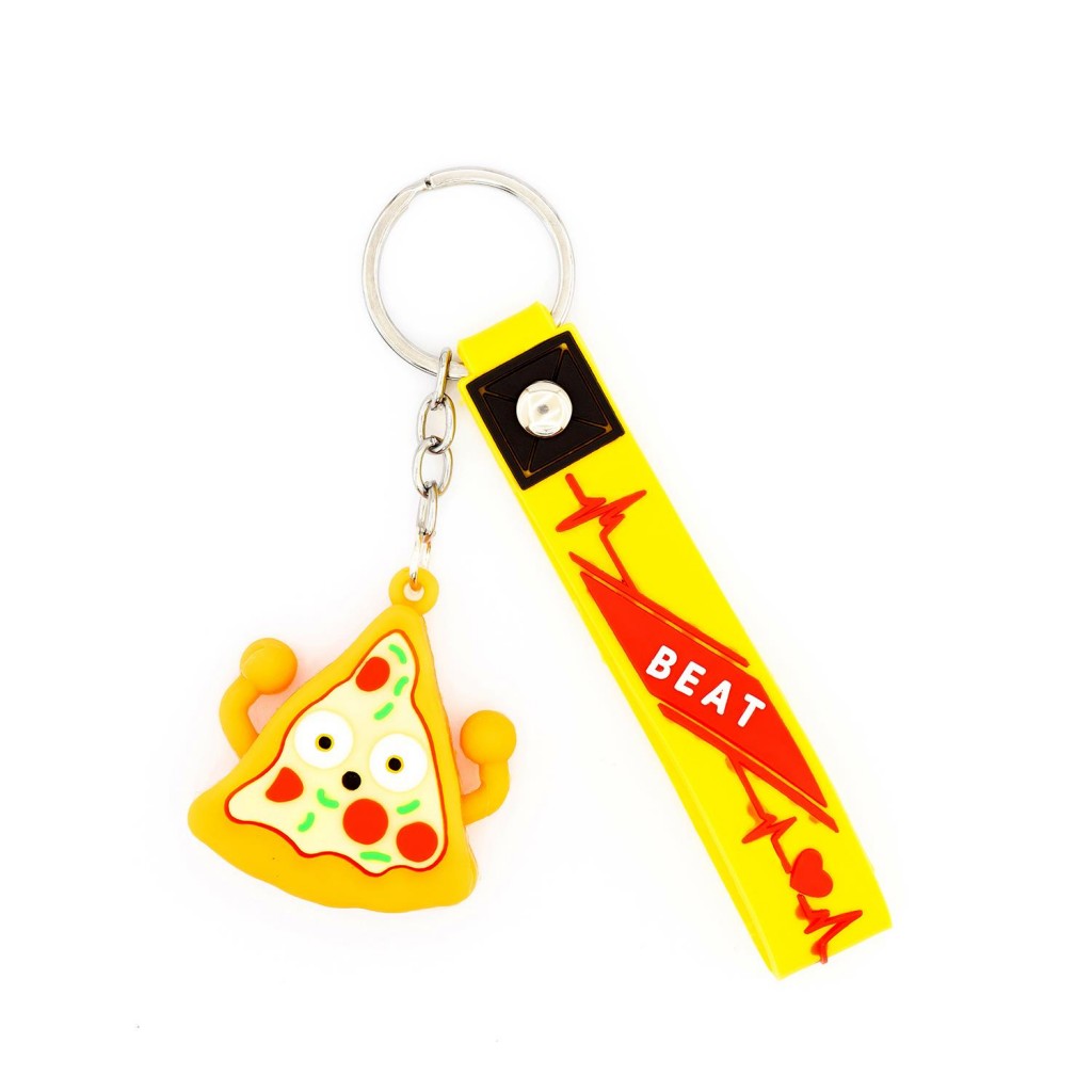 Beat Yazılı Pizza Desenli Sarı Renkli Silikon Anahtarlık & Çanta Aksesuarı