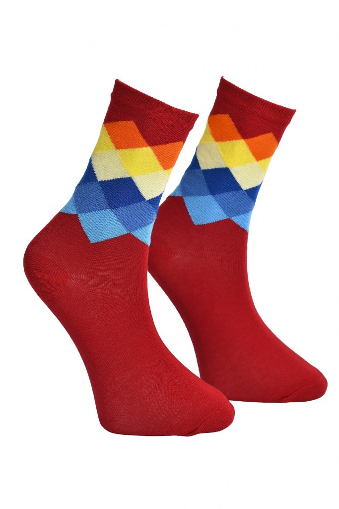 Unisex Renkli Kare Çorap Kırmızı - Lksçrp17