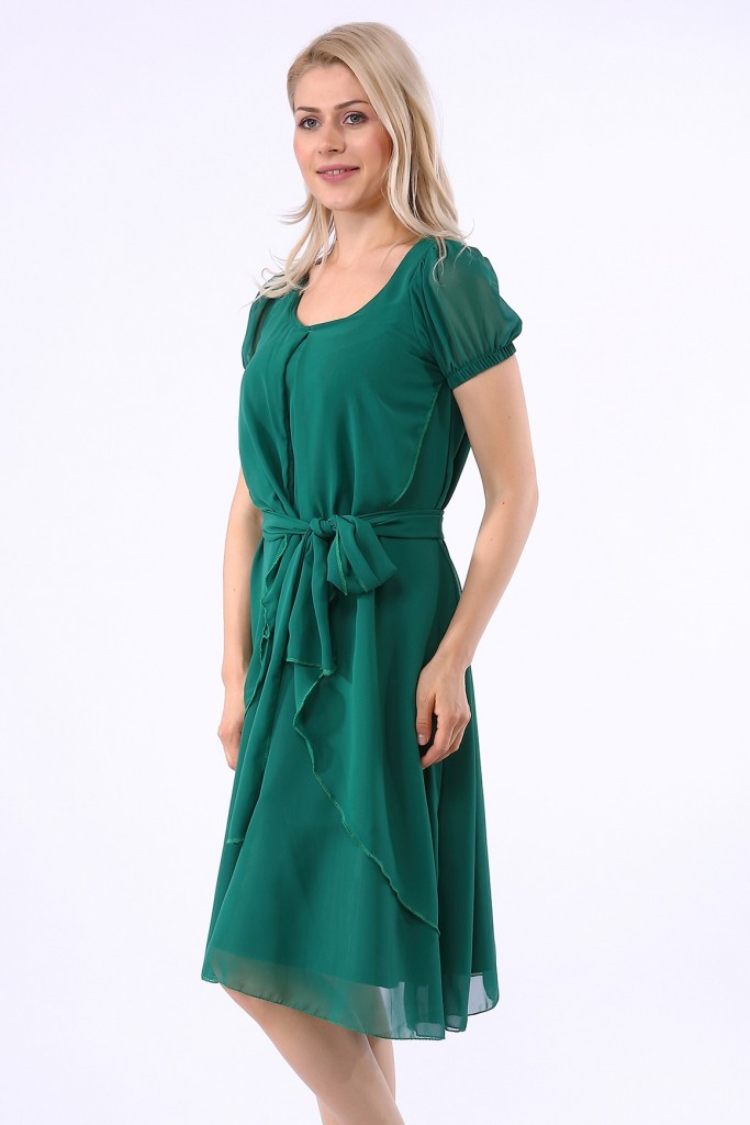 Barbora Günlük Yazlık Fırfır Detaylı Şifon Kadın Elbise 613Yesil