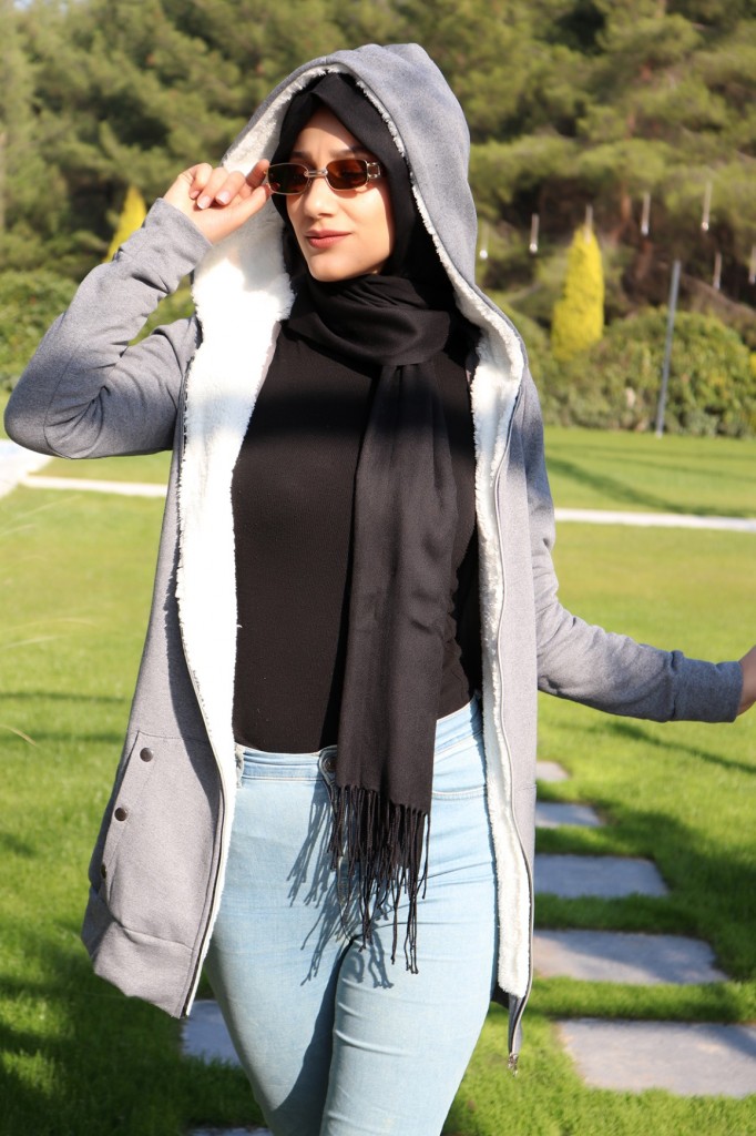 Barbora Kışlık Günlük Tasarım Kadın Tesettür Ceket Bt173Fümetesettür
