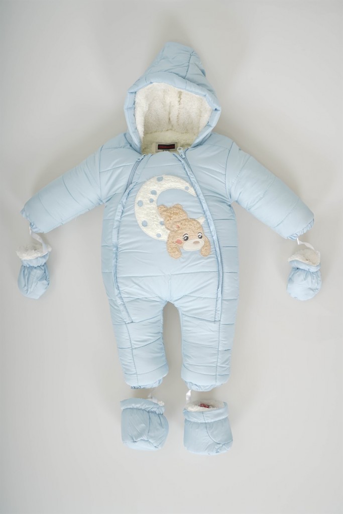 Erkek Bebek Ay Ayicik Modelli̇ İçi̇ Kürklü Eldi̇ven Pati̇kli̇ Astronot Tulum Mont