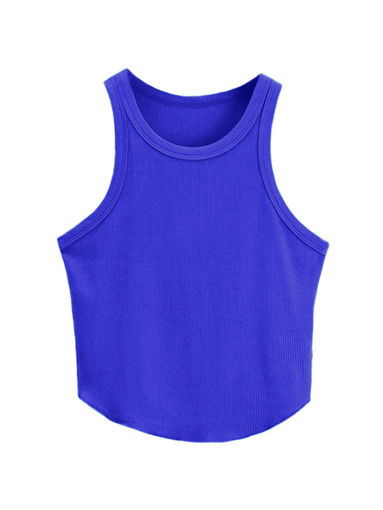 Liona Kadın Oval Etekli Mavi Renk Bisiklet Yaka Crop Top Bluz