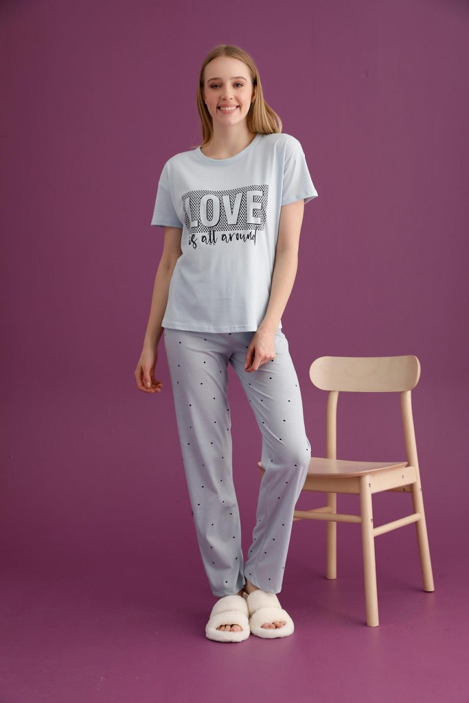 Bayan Love Kısa Kollu Pijama Takımı (2101-21)