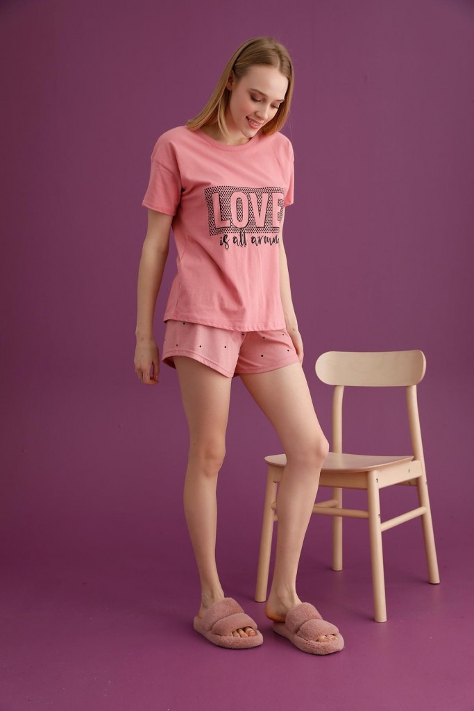 Bayan Love Şortlu Pijama Takımı (2301-22)