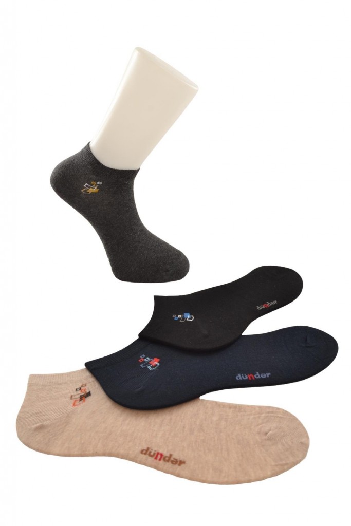 Dündar Erkek 4 Lü Ekonomik Spor Geometrik Nakış Patik Çorap