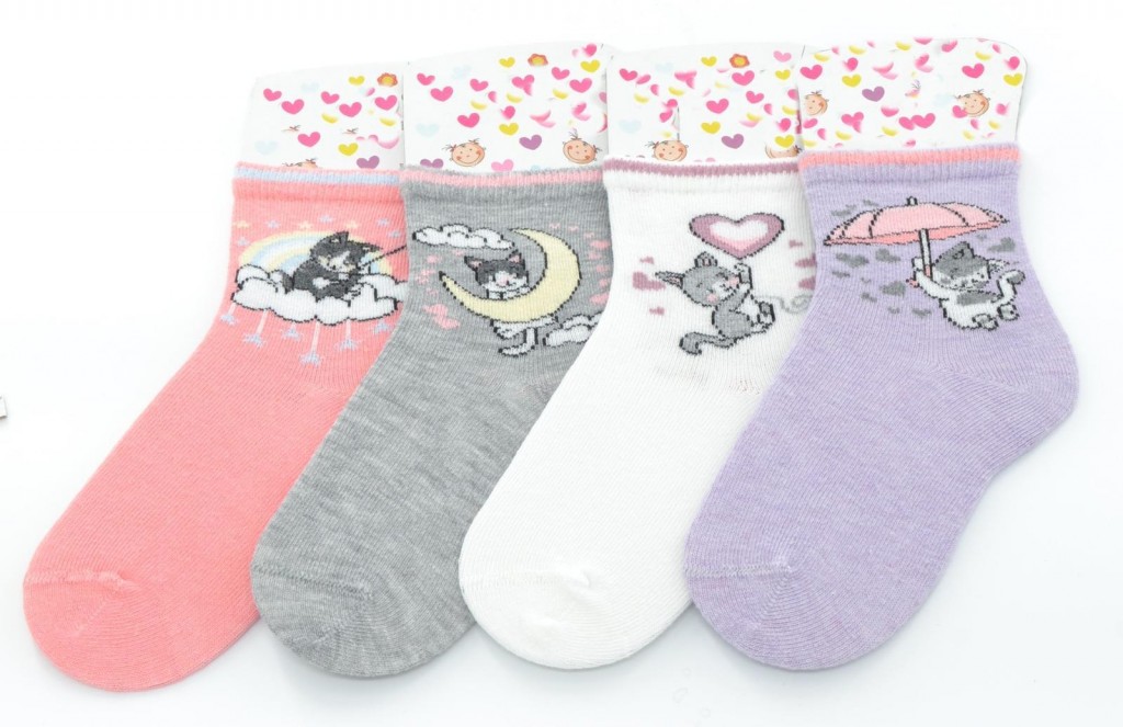Ekinoks 4 Lü Biya Kedi Desenli Kız Çocuk Soket Çorap