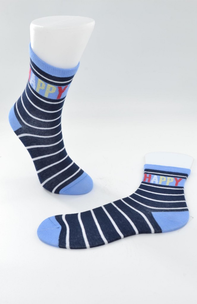 Ekinoks Çizgili-Happy Yazılı Erkek Çocuk Soket Çorap